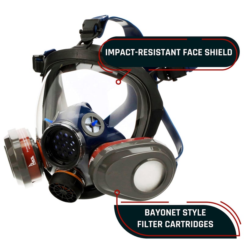 Parcil Distribution PD-101 Full Face Respirator Mask with Filters â€“ Industrial-Grade Full Face Respirator Gas Mask, Anti-Fog Scratch-Resistant Lens â€“ Bayonet Filter Compatible for Vapors Particles - Image 2